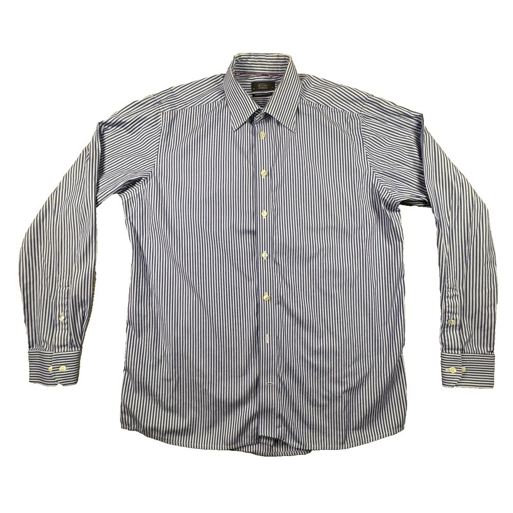 Eton Men's XL Ganghester 1928 Shirt Blue & White Striped Contemp Fit LS SEE DESC
